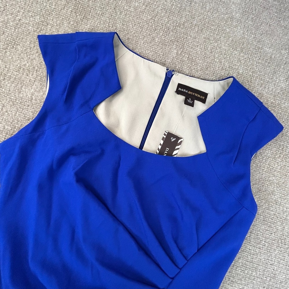Dana Buchman Sheath Dress‎ Womens 8 Blue Stretch Ruched Side Back Zip Comfort